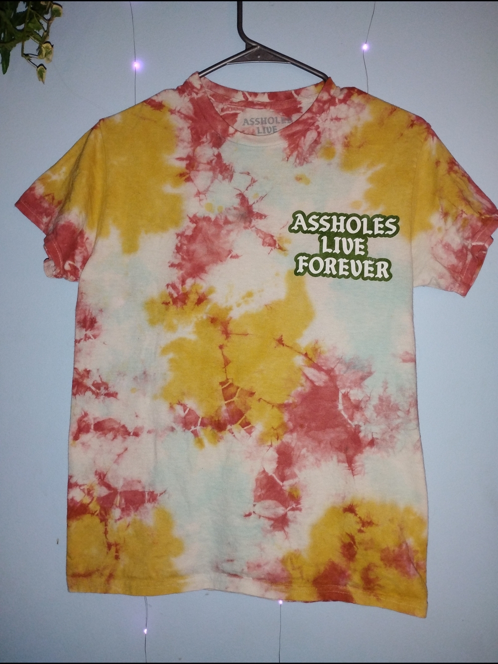 Tie-Dye Short Sleeve Tee - "Assholes Live Forever" - Yellow & Red